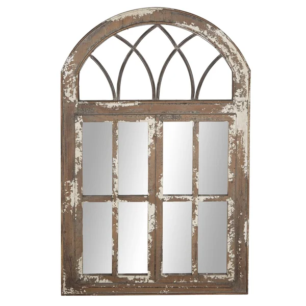 Decmode Farmhouse 48 x 30 inch Metal and Wood Windowpane Wall Mirror, Brown