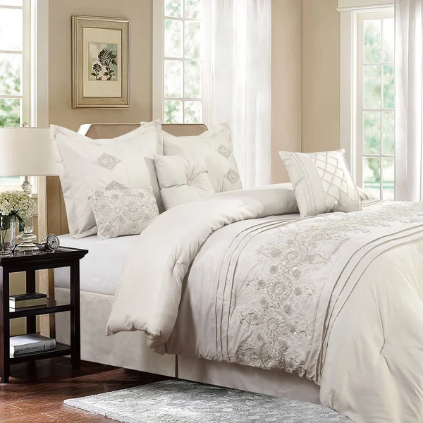 Safdie & Co Registry Ivory 7-Piece Embroidered Comforter Set - Queen