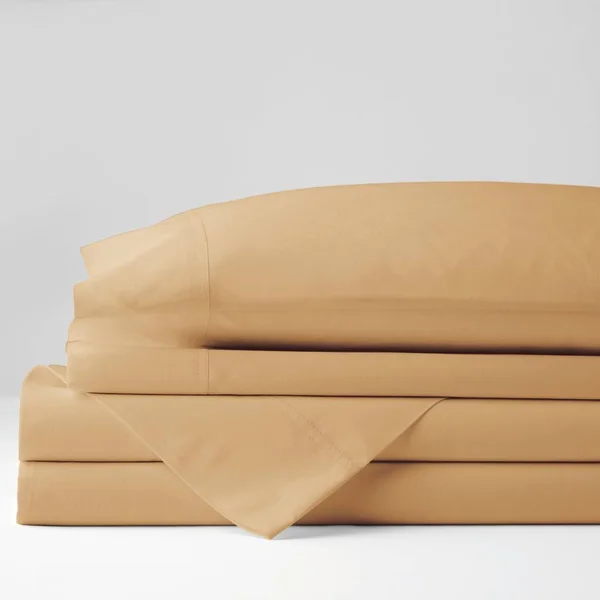The Company Store Company Cotton 4-Piece Butterscotch Solid 300-Thread Count Cotton Percale Full Sheet Set