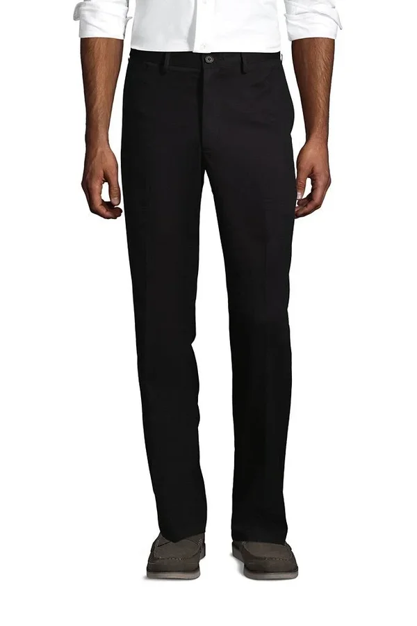 Men's Wrinkle-Free Chino Pants Straight Leg with Comfort Waist - Lands& End - Black - 32