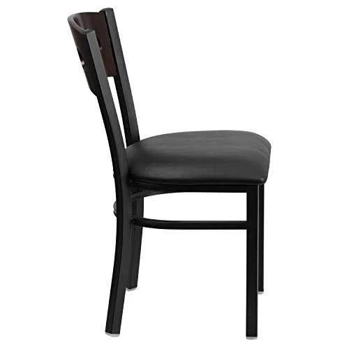 Flash Furniture 2 Pk. Hercules Series Black Decorative 3 Circle Back Metal Restaurant Chair - Walnut Wood BACK, Black Vinyl Seat