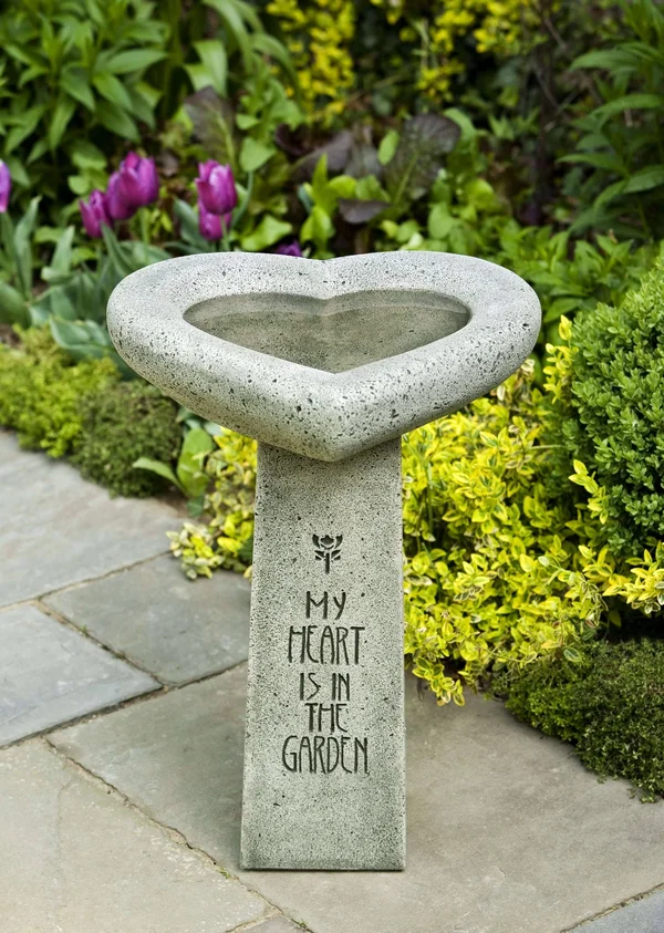 Campania International My Heart Is in The Garden Birdbath - Travertine