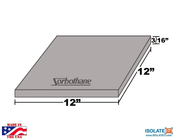 Sorbothane 12 x 12 Sheet Stock 0.188x22 -- 3/16x22 -- 4.775mm, 40