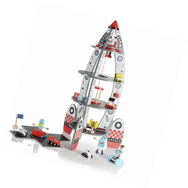 Pidoko Kids Space Ship Rocket Center - Includes Astronauts and Accessories - Wooden Doll House Station Playset - Spaceship Toys, 32.0" x 16.0" x 16.0"