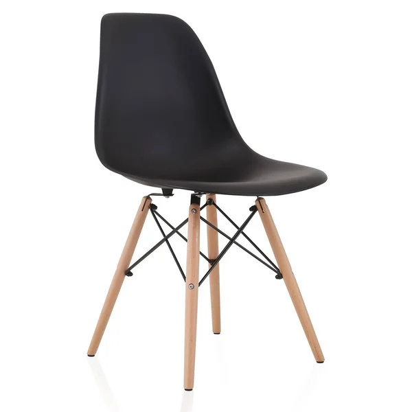 Overstock CozyBlock Set of 2 Molded Black Plastic Dining Shell Chair with Beech Wood Eiffel Legs