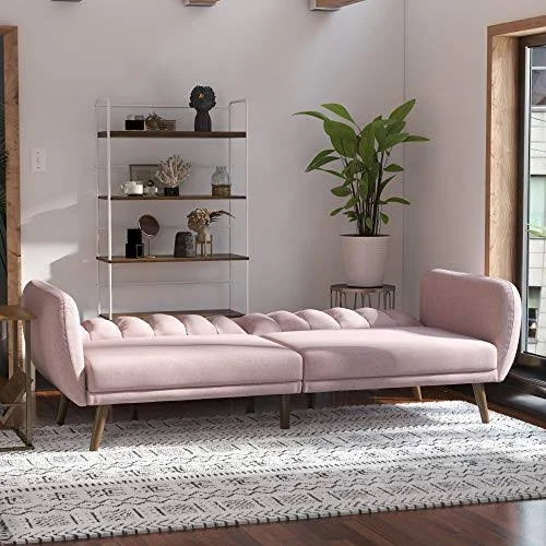 Novogratz Brittany Sofa Futon - Premium Upholstery and Wooden Legs - Pink