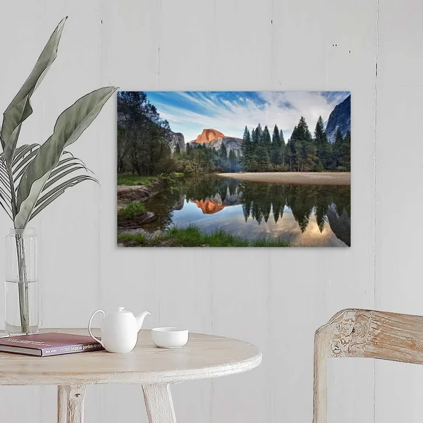 Half Dome Reflecting in Merced River in Yosemite National Park. - Canvas Wall Art, 24x16, Great Big Canvas