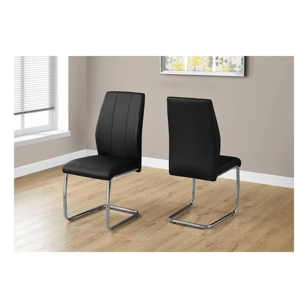 Monarch Dining Chair - 2pcs, 39x22H, Black Leather-Look, Chrome