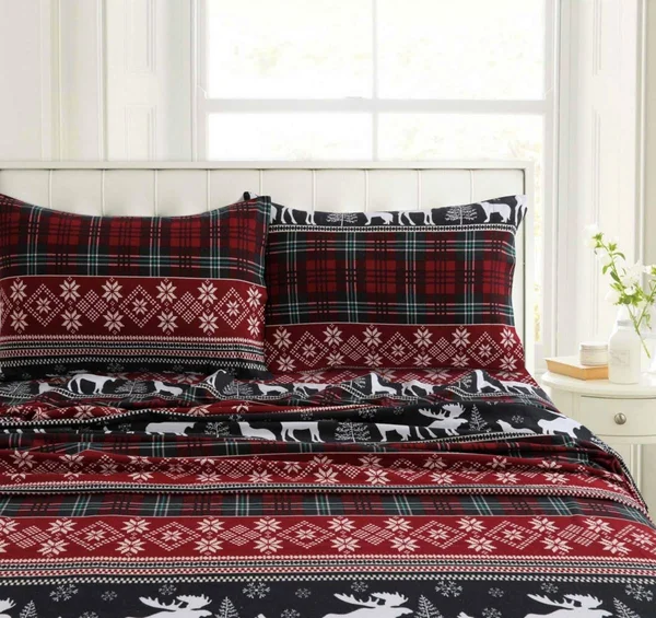 Checkered Buck Heavyweight 200-gsm Cotton Flannel Printed Extra Deep Pocket Sheet Set - Size: Full