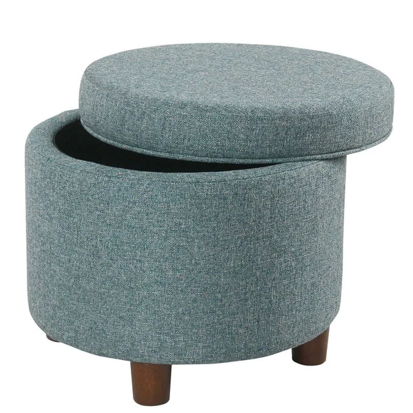 Porch & den Parkchester Teal Tweed Round Storage Ottoman