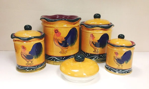ACK Tuscany Sunshine Country Rooster, Hand Painted Canisters, Set of 4, 85701