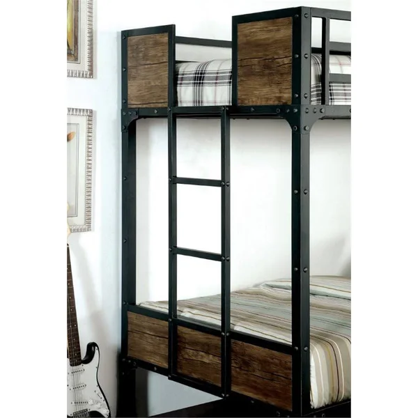 Bowery Hill Twin Over Twin Bunk Bed in Black
