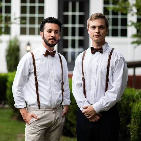 Fine Leather Suspenders - for Groomsmen & Wedding Party - Made in USA, Medium 40x22-44x22, Brown
