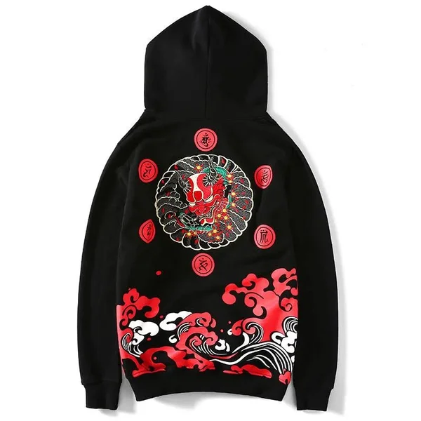 The Oni Embroidered Sukajan Hoodie L, Black