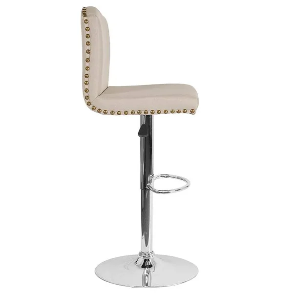 Bellagio Contemporary Adjustable Height Barstool with Accent Nail TRIM - Brown Leather