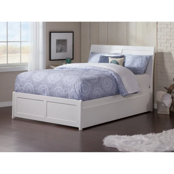Atlantic Furniture Portland White Full Platform Bed with Matching Foot Board and Twin Urban Trundle