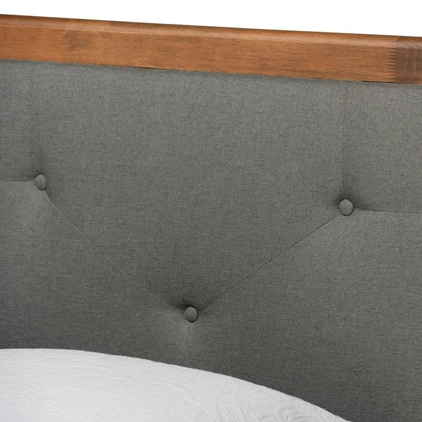 Baxton Studio Saul Mid-Century Modern Fabric Upholstered and Finished Wood Platform Bed Dark Grey & Walnut Brown, Twin