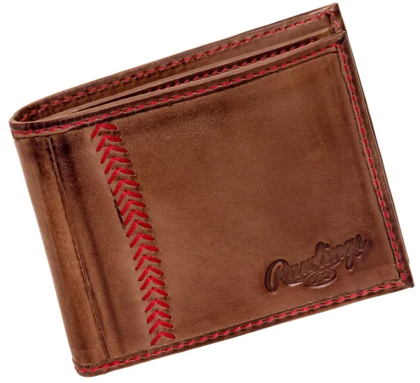 Rawlings Mens Tanned-Leather Baseball Stitch Embroidered Wallet - Dark Brown, 3.9" x 3.6 x 1"