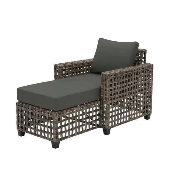 Hampton Bay Briar Ridge Brown Wicker Outdoor Patio Chaise Lounge with CushionGuard Graphite Dark Gray Cushions