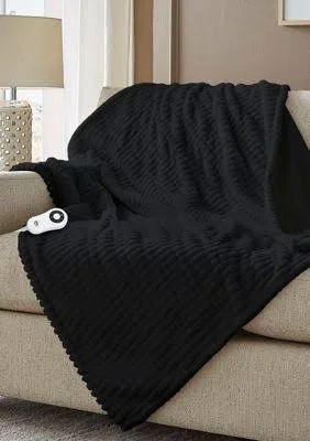 Serta Rabbit Faux Fur Electric Heated Warming Throw Blanket - Black