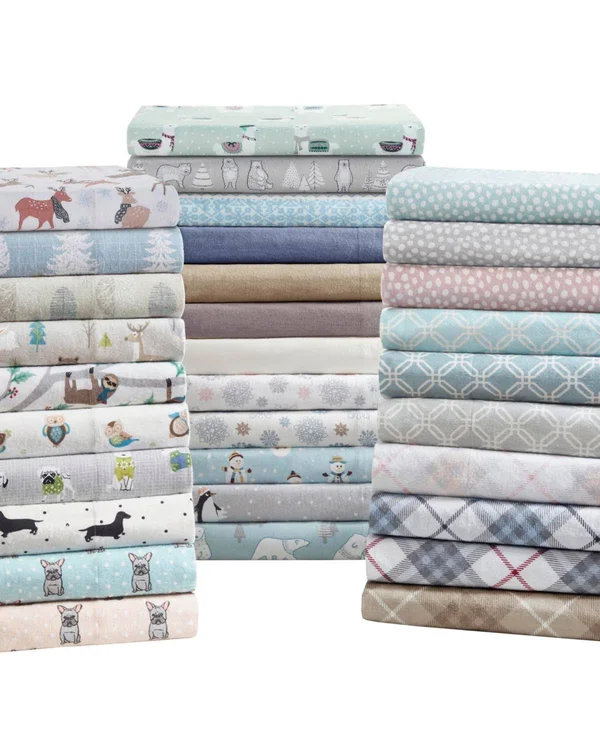 True North by Sleep Philosophy Cozy Flannel Sheet Set Aqua French Bulldog, Cal King