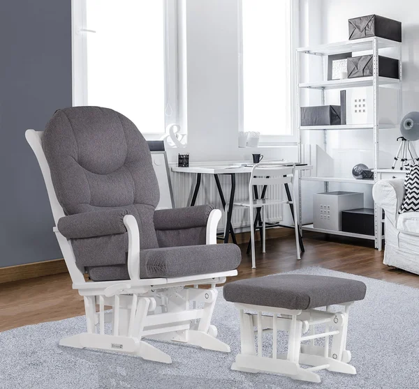 Dutailier Sleigh Glider-Multiposition Recline and Ottoman Combo, White/Dark Grey