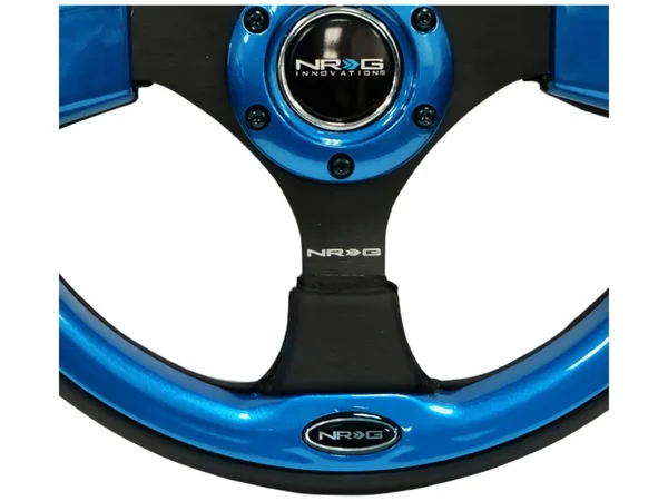 NRG Innovations RST-001BL 3-Spoke Pilota Series Black Leather Reinforced Steering Wheel with Blue Trim