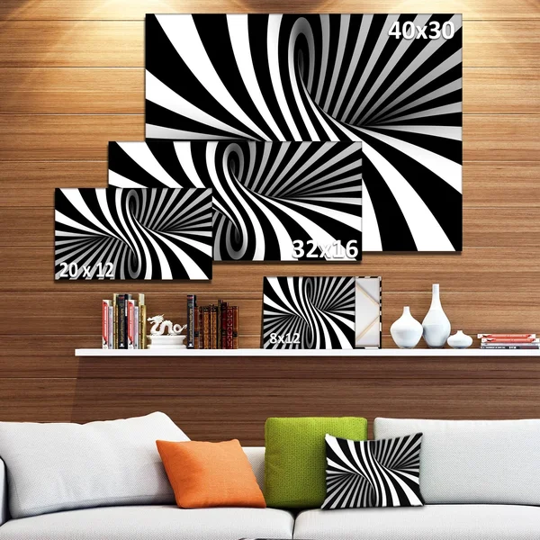 Designart &Black and White Spiral& Digital Canvas Art Print - 32 in. Wide x 16 in. High