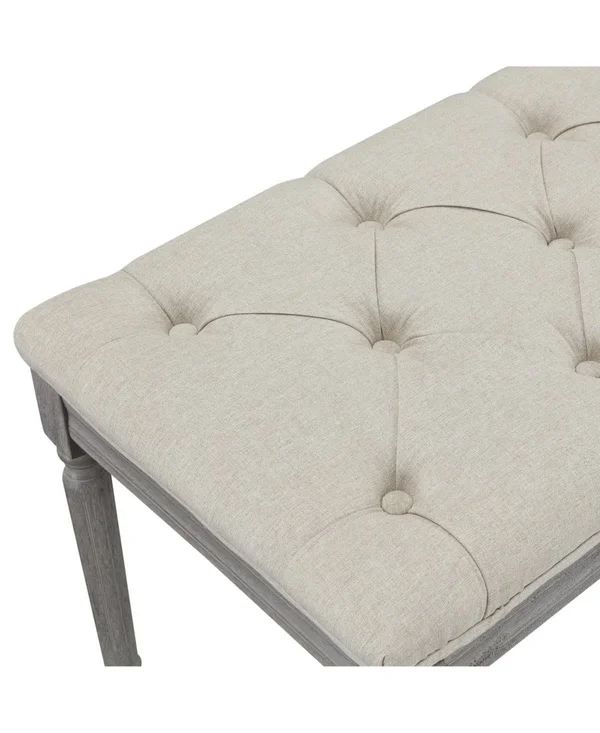 AC Pacific Jack Button Tufted Light Beige Upholstered Bench with Weathered Gray Legs