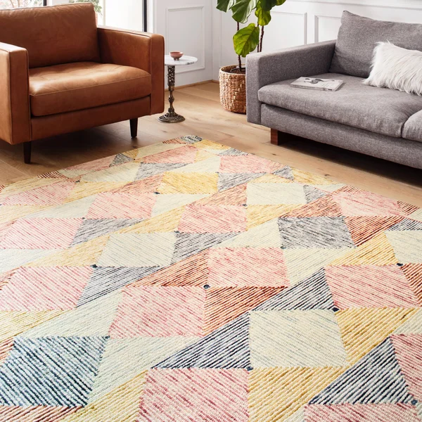 Alexander Home Kaleidoscope Geometric Hand-Hooked Wool Rug - 2&6x22 x 9&9x22 - Lagoon - Spice