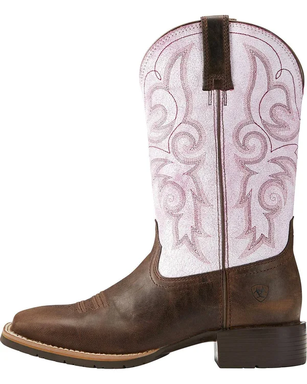 Ariat Hybrid Rancher Cowboy Boots Barnwood/Distressed Pink : 10 B
