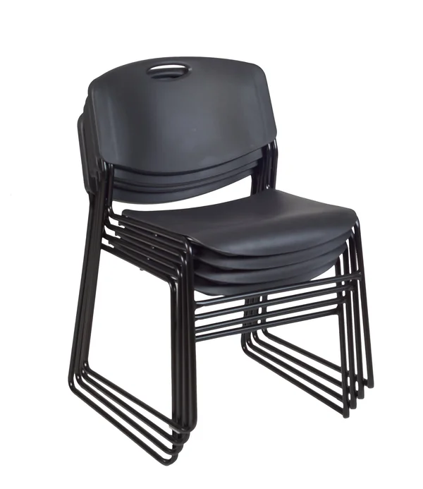 Cain 48x22 Square Breakroom Table- Mocha Walnut & 4 Zeng Stack Chairs- Black - Regency - TB4848MW44BK