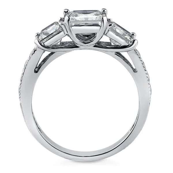Berricle Sterling Silver Princess Cut Cubic Zirconia CZ 3-Stone Anniversary Promise Wedding Engagement Ring 3.2 CTW Size 5