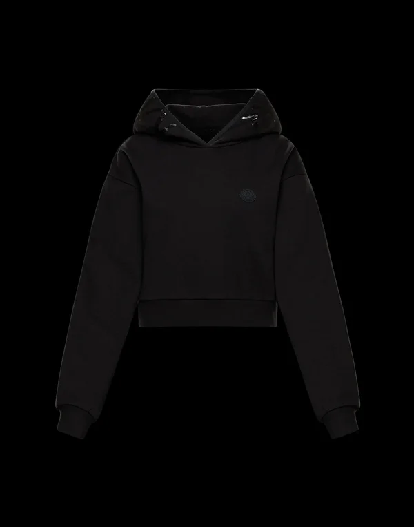 Moncler - Cotton-blend Cropped Hoodie, Women, Black, XL, Tops