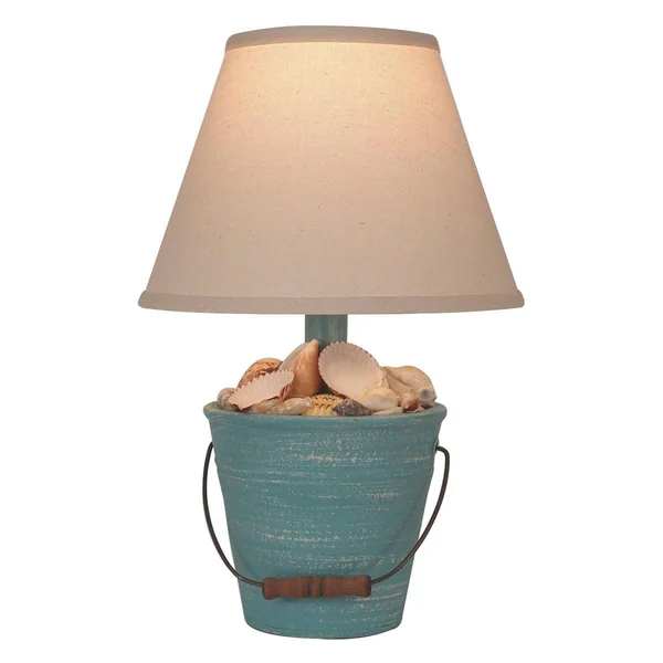 Weathered Turquoise Sea Mini Bucket of Shells Accent Lamp