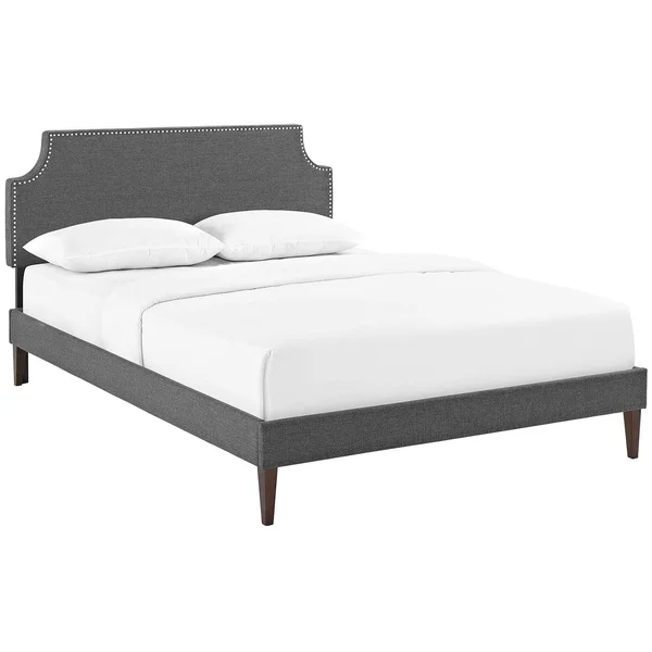 Modway Corene King Fabric Platform Bed with Squared Tapered Legs Gray