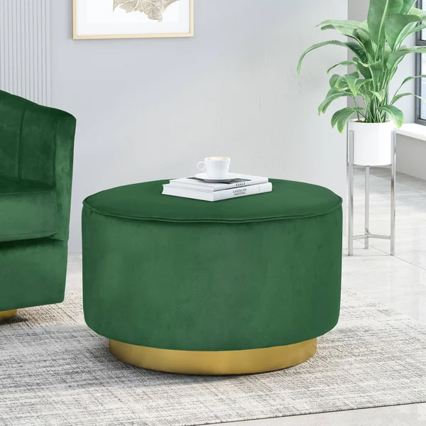 Croton Modern Glam Velvet Swivel Ottoman Emerald/Gunmetal - Christopher Knight Home