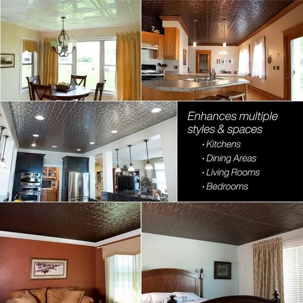 Fasade Dunes Horizontal Decorative Vinyl 2ft x 2ft Glue Up Ceiling Tile in Brushed Nickel (5 Pack)