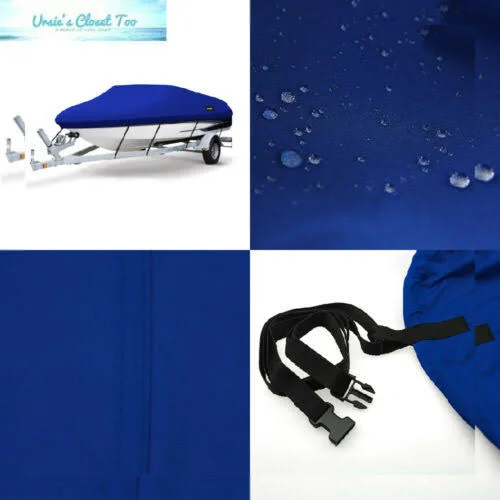 MSC Heavy Duty 600d Marine Grade Polyester Canvas Trailerable Waterproof Boat Cover (Pacific Blue - Model D - Length:17&-19& Beam