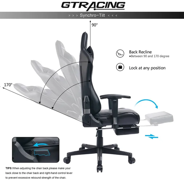 GTRACING Heavy Duty Gaming Chair with Footrest GT901 - Black