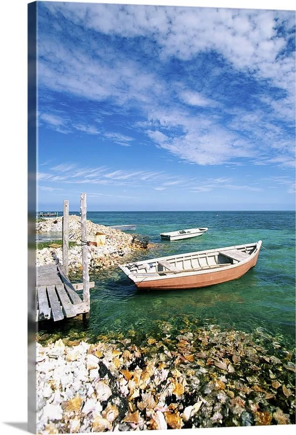 Fishing Boats by Shore, Large Solid-Faced Canvas Wall Art Print, Great Big Canvas