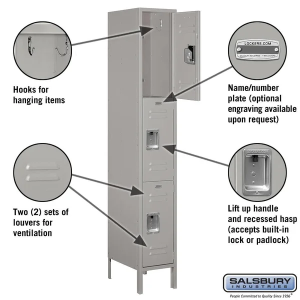 Salsbury Industries Tan-Triple Tier Standard Metal Locker-6 Feet x 12inches