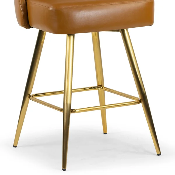 Glamour Home Set of 2 Auren Upholstered Stool with Golden Legs - Counter Height - 23-28 in.