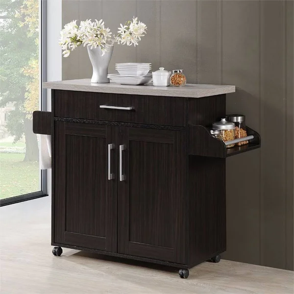Pemberly Row Kitchen Island with Spice Rack in Chocolate Gray