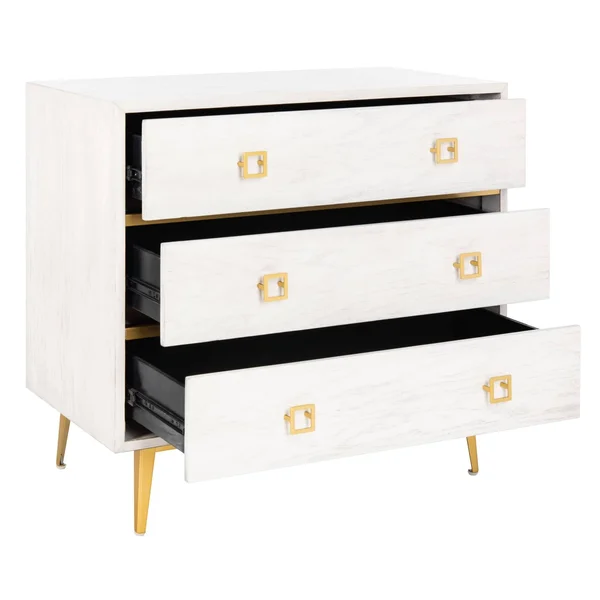Safavieh Katia 3 Drawer Chest - White Wash/Gold
