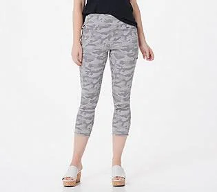Belle by Kim Gravel TripleLuxe Twill PrintedCropped Jean, Size Plus 26, Grey Camo