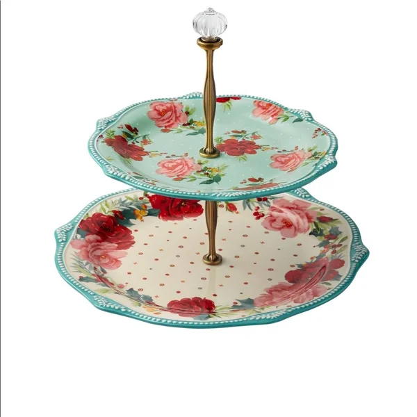 The Pioneer Woman Cheerful Rose 2-Tiered Server, Size: Assorted, Blue