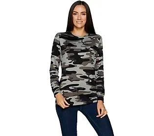 Denim & Co. Heavenly Jersey Camo Long Sleeve Pullover Top, Size 1X, Classic Grey