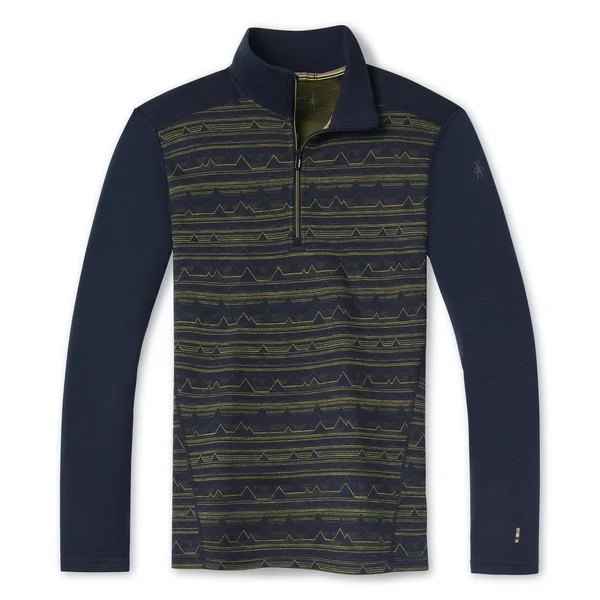 Smartwool Men's Merino 250 Baselayer Pattern 1/4 Zip Top - XL - Deep Navy Mountain Range