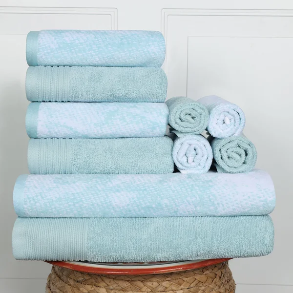 Superior Super Soft - Luxurious 100% Cotton Marble Effect 10-Piece Towel Set